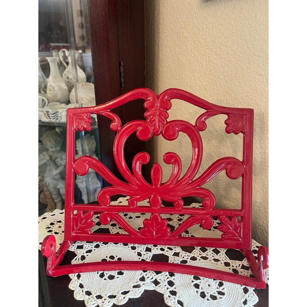 Red Enamel Farmhouse Cast Iron Cookbook Tablet Stand